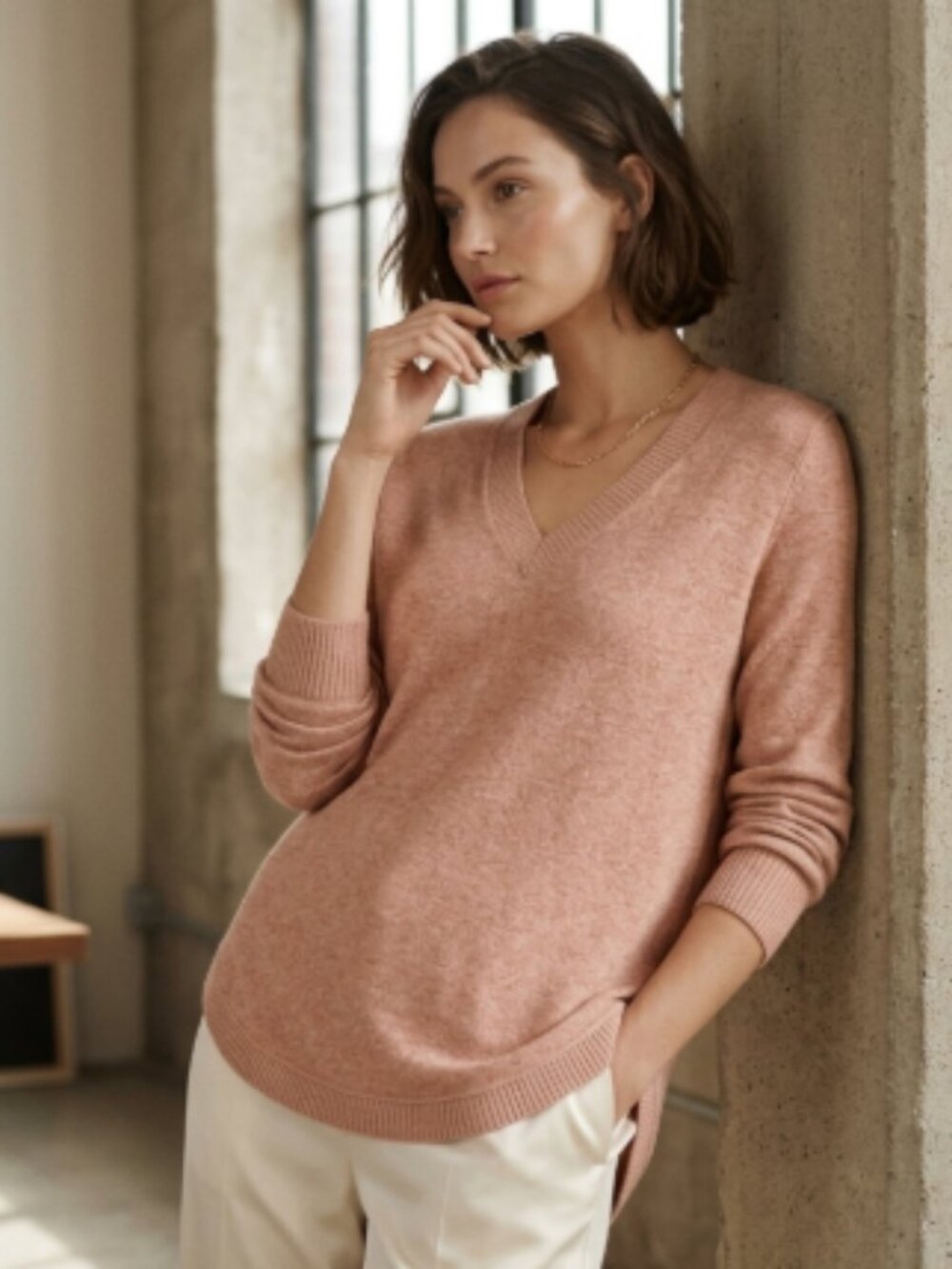 Eddie Bauer Peach Pink V Neck Pullover Knit Sweater Heathered Womens M